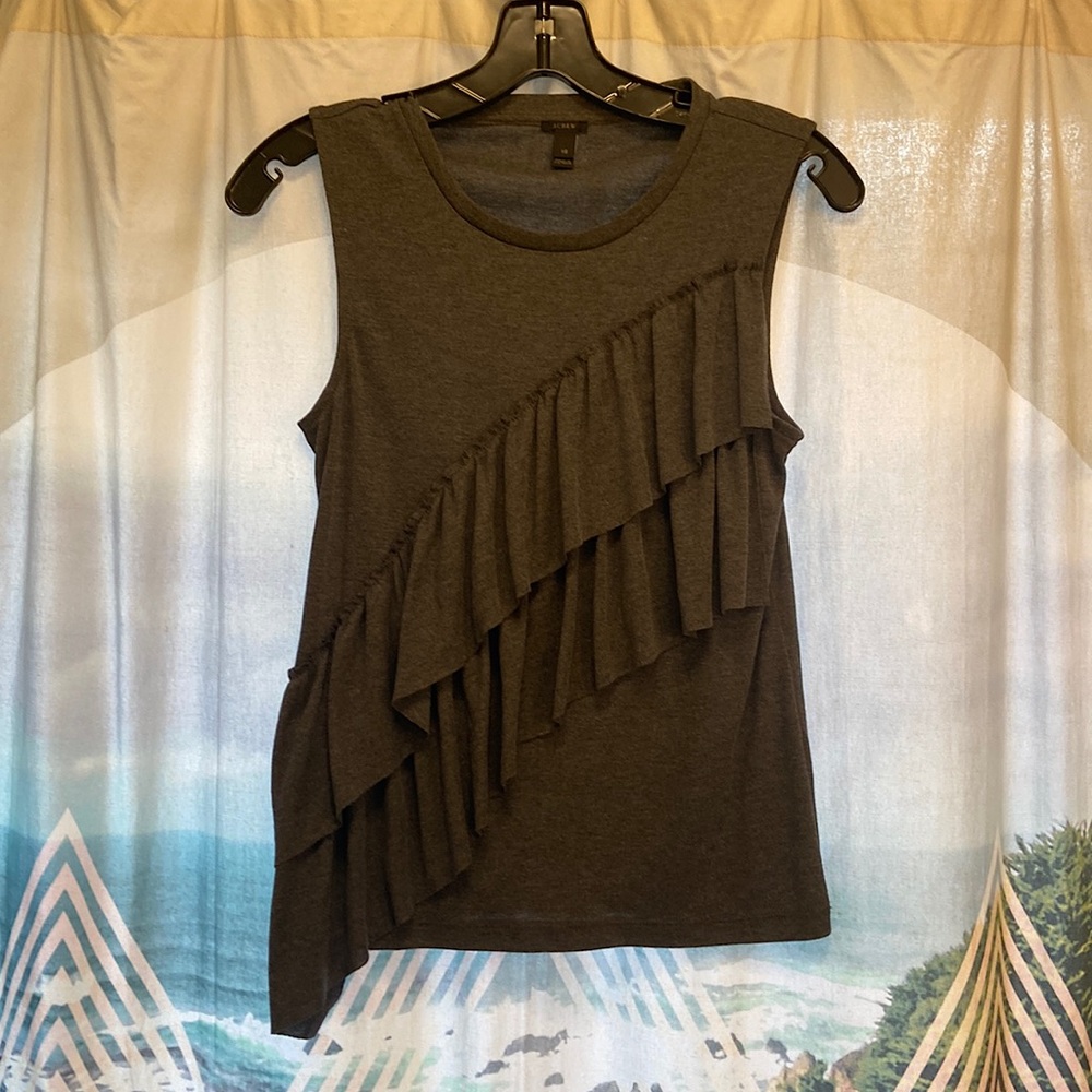 JCrew charcoal sleeveless ruffle top
